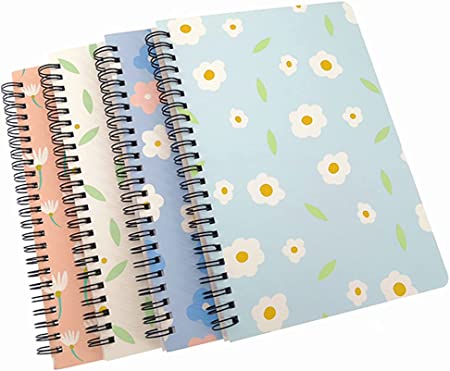 4 Pack A5 Spiral Notebook Journal,Wirebound Ruled Sketch Book Notepad Diary Memo Planner,A5 Size(8.3X5.7") & 80 Sheets (Little Flower)