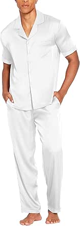 Ekouaer Men Satin Silk Pajamas Set 2 Piece Button Down Sleepwear Long Pants Loungewear with Pockets