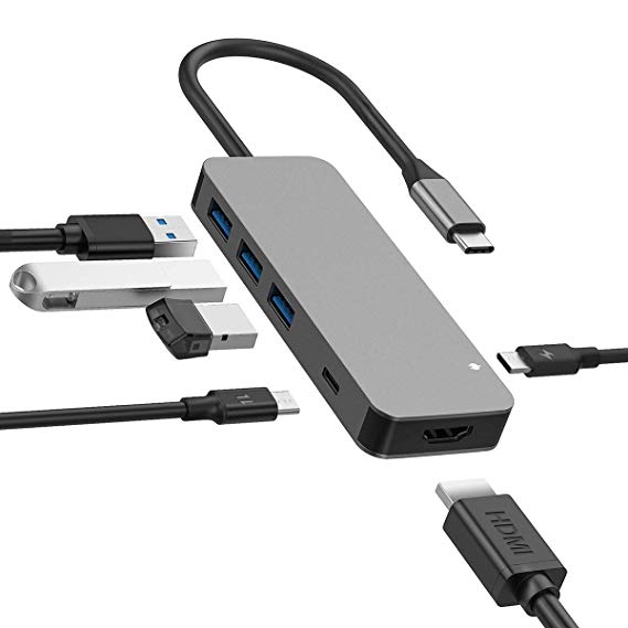 USB C Hub, Zedela USB C Adapter with 3 USB 3.0, 4K USB C to HDMI,PD Power Delivery(Thunderbolt 3),Data Transmission,6 in 1 Type C Hub for Macbook Pro/ Air,iPad Pro,ChromeBook or more Type C Laptops