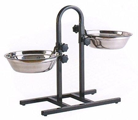 2-Quart/3-Quart/5-Quart Adjustable Double Wrought Iron Chew Free Stainless Steel Dog Cat Pet Diner Food Water Bowls
