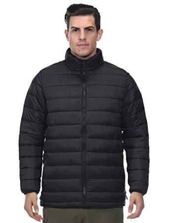 MIER Men's Packable Insulated Jacket Lightweight Winter Puffer Jacket Warm Coat with YKK Zipper, Water Resistant, Black