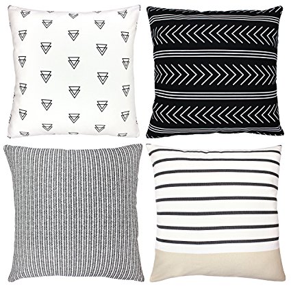 Decorative Throw Pillow Covers For Couch, Sofa, or Bed Set Of 4 18 x 18 inch Modern Quality Design 100% Cotton Stripes Geometric "Atlas Set" by Woven Nook