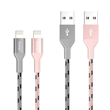 Yoobao 3ft Nylon Braided Apple MFI Certified Lightning Cable 8pin Sync Charging Cord for iPhone X, iPhone 8/ 8 Plus/ 7 / 6s/ 6s Plus/ 6/ 6 Plus/, iPad Mini 2 3 4/ Air/ Pro, iPod Touch - Pink & Gray