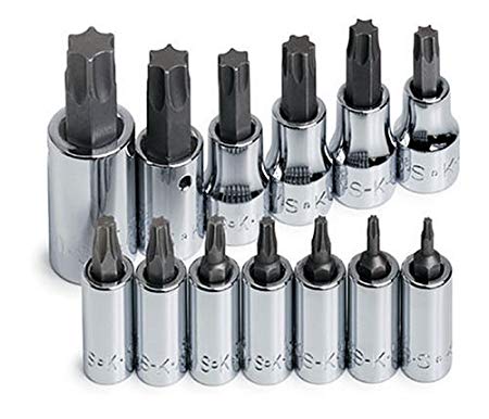 SK Hand Tools 84213 13-Piece 1/4-Inch, 3/8-Inch and 1/2-Inch Drive Torx Bit Socket Set