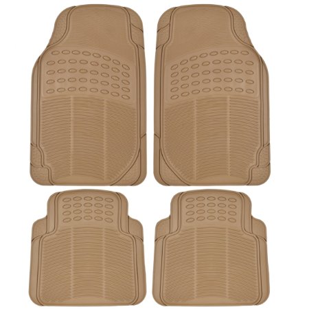 Custom Auto Crews - Heavy Duty 4pc Front and Rear Rubber Mats - All Weather Protection - Universal Car Truck SUV - Beige