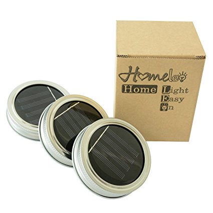 Homeleo 3 Pack Solar Mason Jar Lid Insert, Warm White LED Fairy Mason Jar Lantern Firefly Light