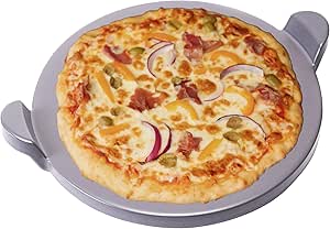 Old Stone Pizza Kitchen Glazed Round Pizza Stone with Handles for Oven and Grill, 13 inch