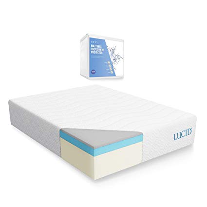 LUCID 14 Inch Plush Memory Foam Mattress - Ventilated Gel Memory Foam   Bamboo Charcoal Infused Memory Foam - CertiPUR-US Certified - 10-Year Warranty - Queen with LUCID Encasement Mattress Protector - Queen