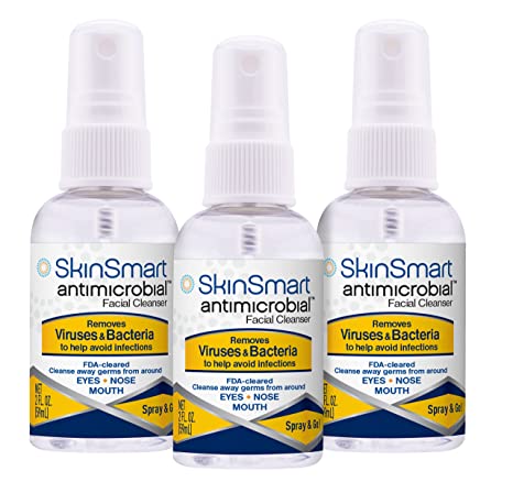 SkinSmart Facial Cleanser Spray to Remove Viruses and Bacteria Around Eyes, Nose and Mouth, Fight Maskne, 2 oz Spray (3 Pack) Non-Irritating Hypochlorous Spray