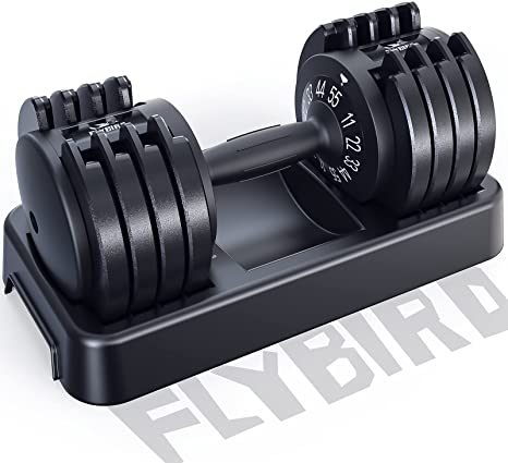 FLYBIRD Adjustable Dumbbell,25/55lb Single Dumbbell for Men and Women with Anti-Slip Metal Handle,Fast Adjust Weight by Turning Handle,Black Dumbbell with Tray Suitable for Full Body Workout Fitness