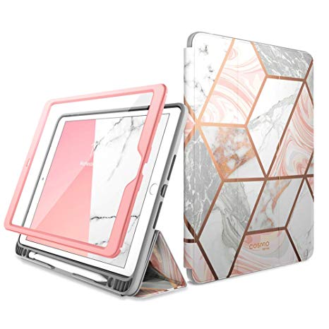 i-Blason Cosmo Case for New iPad 7th Generation, iPad 10.2 2019 Case, Full-Body Trifold with Built-in Screen Protector Protective Smart Cover with Auto Sleep/Wake & Pencil Holder (Marble)