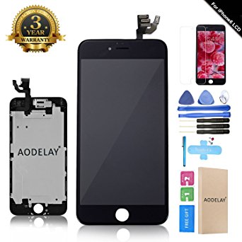 LCD Touch Screen Display Digitizer Replacement Assembly Full Set Compatible For iPhone 6 4.7 Inch Repair Tool Kit (Black)