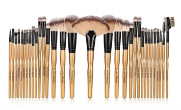 LOUISE MAELYS Professional Cosmetic Brush Beauty Makeup Kit With PU Leather Pouch (32pcs, Gold 2)