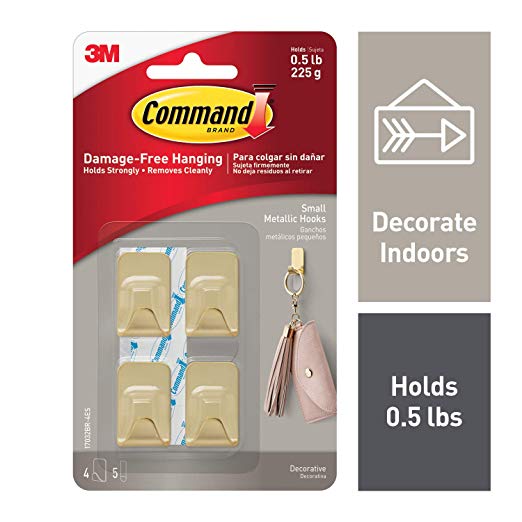 Command Metallic Hooks, Small, 4 hooks, 5 strips, Indoor Use (17032BR-4ES)