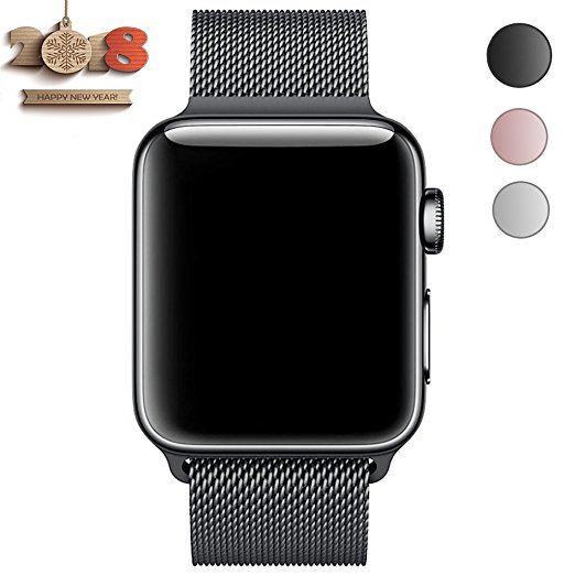 Apple Watch Band,42mm Fully Magnetic Closure Clasp Stainless Steel Milanese Loop Replacement Wristbands for Series3,Series 2,Series1,Sport& Edition Black