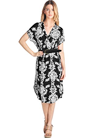 TRENDY UNITED Women's Short Sleeve High Waist Midi Dress with Pockets