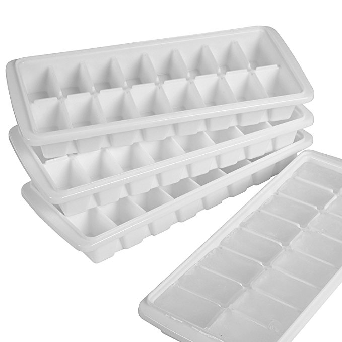 Easy Release White Ice Cube Tray Set - Durable Plastic Stackable Easy Twist 16 Cube Trays, Pack of 4 By: OIG Brands