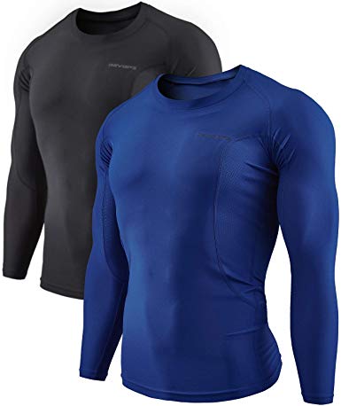 DEVOPS Men's 3 Pack Cool Dry Athletic Compression Long Sleeve Baselayer Workout T-Shirts