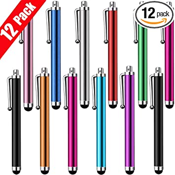 Stylus Pen 12 Pack of Pink Purple Black Green Silver Stylus Universal Touch Screen Capacitive Stylus for Kindle Touch ipad iPhone 6/6s 6Plus 6s Plus Samsung S5 S6 S7 Edge S8 Plus Note, Multicolor