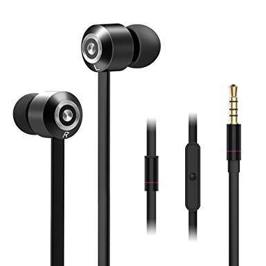 Earphones,TechRise Stereo Headphone Headset Earphone w/Microphone ,High Definition, in-ear, Tangle Free, Noise Isolating,HEAVY DEEP BASS for Apple iPhone 6/5s/5c/5, iPhone 4s/4, Samsung Galaxy S5/S4/S3, LG, PC Laptop, and More (Black) (Metal Black)