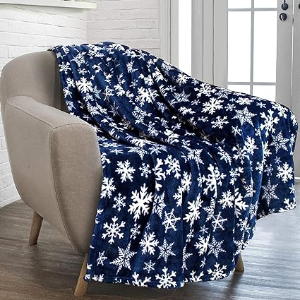 Fleece Throw Blanket for Couch Luxury Fuzzy Cozy Soft Blankets and Throws for Sofa Couch Bed, Christmas Snowflake Elk Printed Blanket Soft Cozy Plush Sofa Bed Blanket Blue 28 x 40 inch (70 x 100 cm)