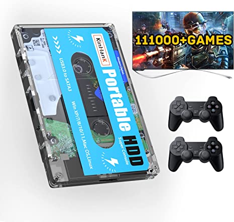 Kinhank 500G Portable External Game Hard Drive Disk, Built-in 111000  Games, Batocera 33 Game System, Compatible with PS3/PS2/PSP/SEGA SETURN/DC, for Laptop/PC/Windows/Mac OS, 2 Gamepads (2 Gamepads)