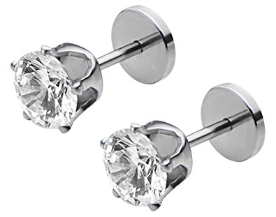 ComfyEarrings CZ 6mm LARGE Crystal Prong Stud Earrings Pair With Comfortable Flat Back
