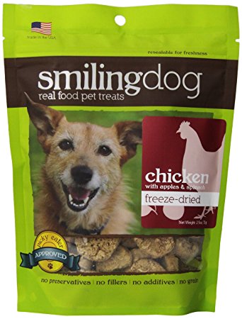 Herbsmith Smiling Dog Freeze Dried Chicken with Apples and Spinach Treats for Dogs and Cats, 2.5-Ounce