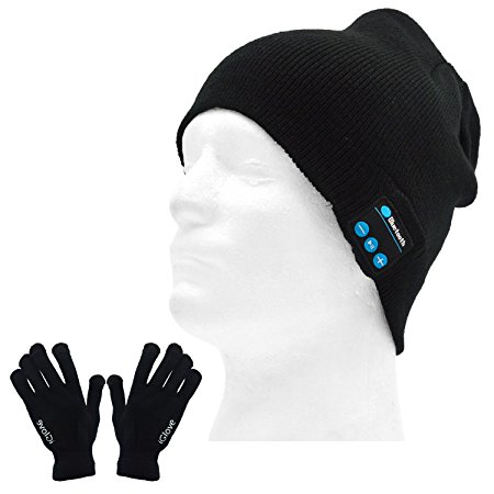 Unisex Music Sport Wireless Bluetooth Hands Free Phone Speaker Smart Knit Winter Hat Cap   Conductive Screen Touch Gloves for Cellphone Tablet Computer