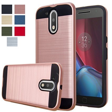 MOTO G4 Case,Moto G4 Plus Case, Aomax@ Hard Silicone Rubber Hybrid Armor Shockproof Protective Holster Cover Case For Motorold MOTO G4/G4 Plus (VLS ARMOR Rose Gold)