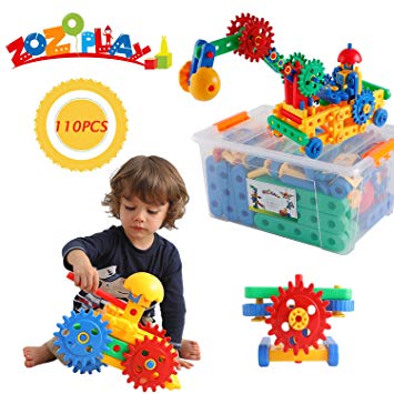 ZoZoplay STEM Toys 110 Piece Gear Building Set Learning Educational Engineering Construction Blocks, Build Excavator, Horse & Buggy and More. Best Gift Toy for 3, 4, 5, 6, 7 Year Old Boys & Girls
