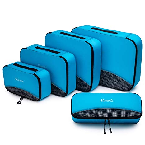 5pcs Packing Cubes for Travel Accessories Set, Luggage Organizer Bags with Large Medium Small Sizes and Mesh Panel, Sea Blue