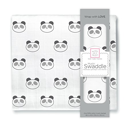 SwaddleDesigns Muslin Swaddle Blanket, Panda