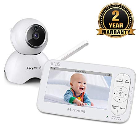 Baby Monitor 720P HD 5 Inch Video with Camera and Audio, Two-Way Talk,Night Vision,Temperature Monitor, Sound Detection, Five Lullabies, Range Up to 900ft for Baby Infant Kids