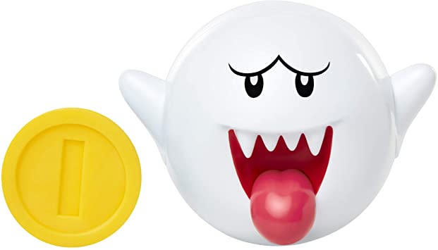 SUPER MARIO Action Figure 4 Inch Boo Collectible Toy with Coin Accessory, White (72684)