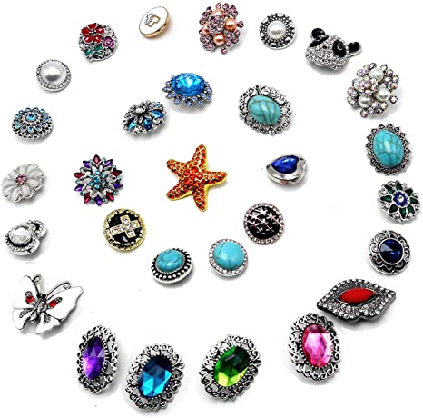 Snap Button Charms Jewelry 18mm 20mm -ladieshow Mix Rhinestone Alloy DIY Accessories Button(Pack of 30pcs)