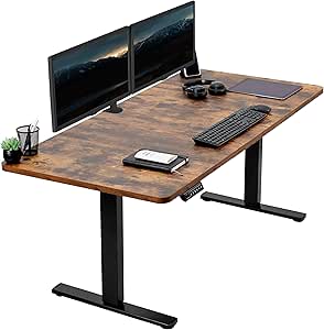 VIVO Electric Height Adjustable 60 x 30 inch Memory Stand Up Desk, Rustic Vintage Brown Table Top, Black Frame, 1B Series, DESK-KIT-1B6N-30