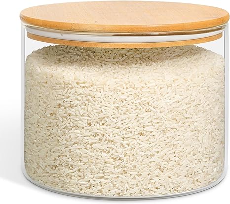 ComSaf Glass Food Storage Containers, 111FL OZ/3.3 Liter Glass Flour and Sugar Containers with Airtight Lids, 7" x 5.5" Large Glass Jars with Bamboo Lid for Rice, Pasta, Oats, Grains, Cookies, Snack