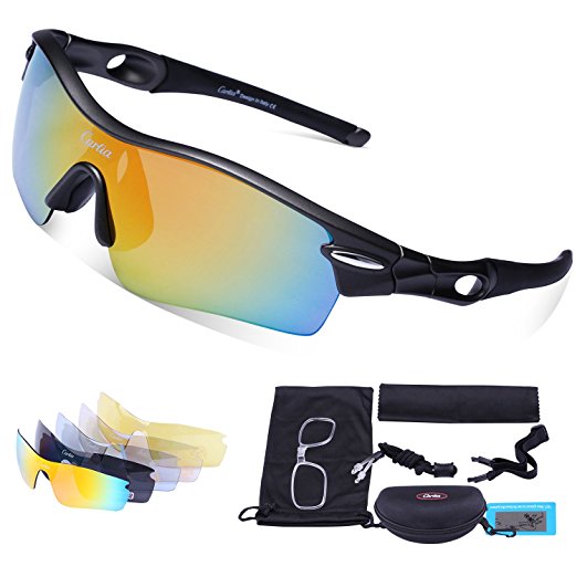 Sport Sunglasses - Carfia Polarized Sunglasses for Men and Women with 5 Interchangeable Lenses, Cycling Running Driving Fishing Hiking Skiing Golf, TR90 Unbreakable Frame Ultra Light