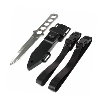 Qiorange® Silver Dive Knife ll, All Stainless with Line Cutter, Razor Edge and Leg Strap Sheath，Black Tactical Treasure II Dive Knife