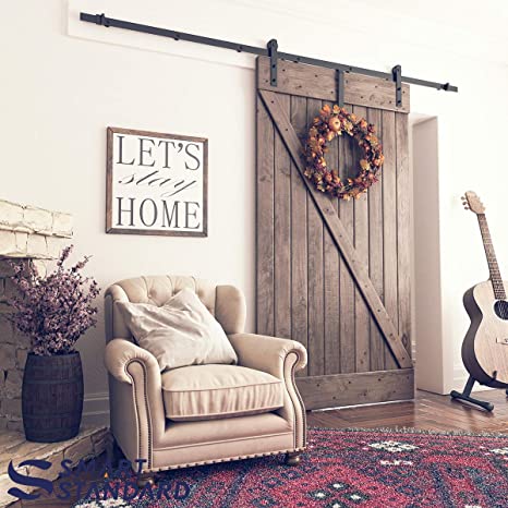 SMARTSTANDARD 9ft Heavy Duty Sturdy Sliding Barn Door Hardware Kit -Smoothly and Quietly -Easy to Install -Includes Step-by-Step Installation Instruction Fit 54" Wide Door Panel (I Shape Hanger)