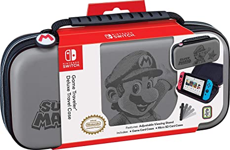 Officially Licensed Nintendo Switch Super Mario Carrying Case - Protective Deluxe Hard Shell Travel Case with Adjustable Viewing Stand - Game Case Included