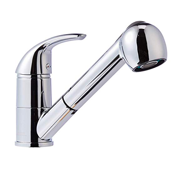 AmazonBasics Single-Handle Kitchen Pull Out Sprayer Faucet - Straight, Polished Chrome