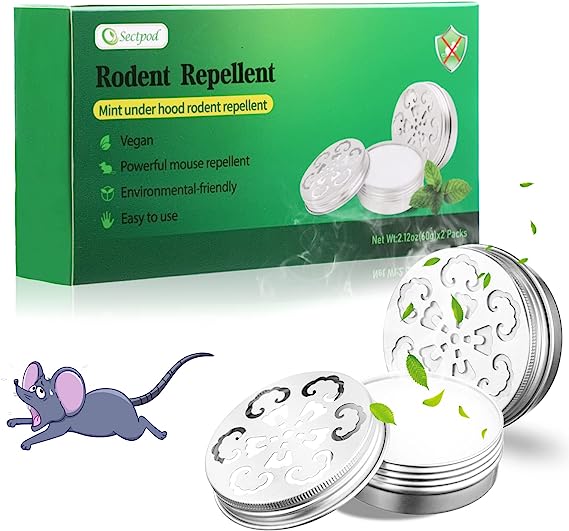 Sectpod Mouse Repellent Repellent for Car Engines Peppermint Oil Rodent Repellent Animal Repel Mice and Rats for Home, Mouse Deterrent, Under Hood 2 Packs