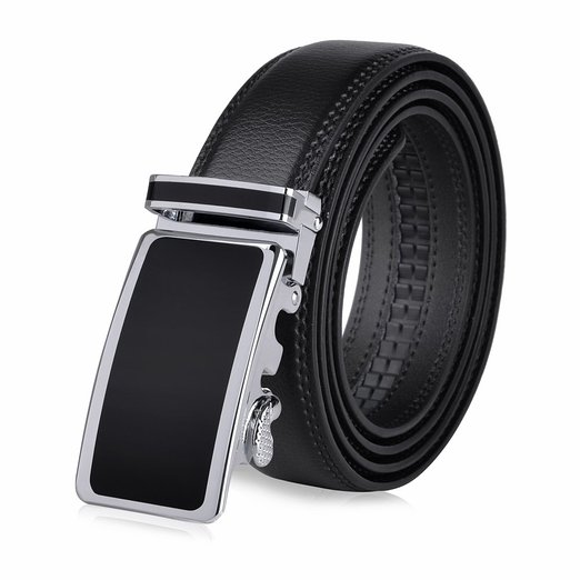 Vbiger Mens Leather Belt Sliding Buckle 35mm Ratchet Belt Black