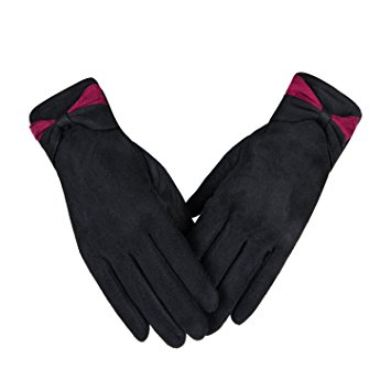Womens Winter Warm Touchscreen Gloves Suede Fleece Lined Bowknot Cold Weather Thick Gloves by REDESS …