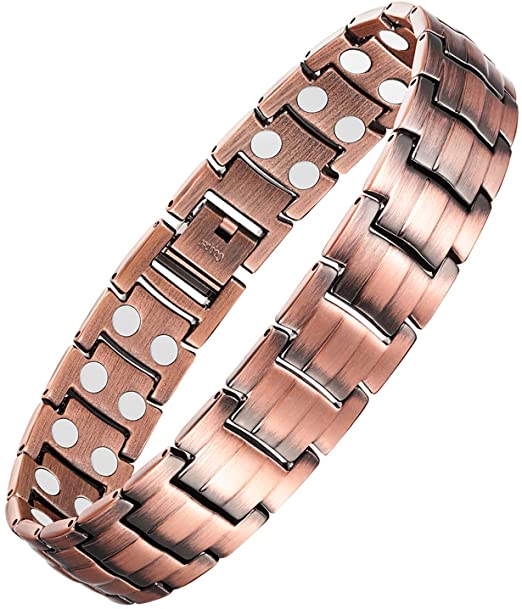 Feraco Men's Copper Magnetic Bracelet for Arthritis Pain Relief Elegant 99.99% Solid Copper Bracelets with Double-Row Strong Magnets