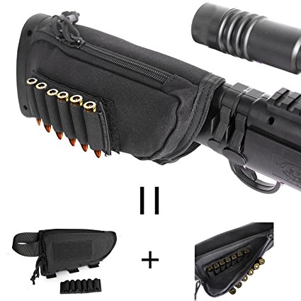 Tactical Buttstock Cheek Holder with Zippered Utility Pouch and Ammo Carrier for Refiles