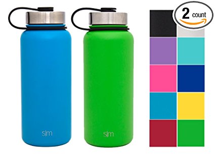 Simple Modern Summit Water Bottle 2 Pack - Two Vacuum Insulated Stainless Steel Wide Mouth Hydro Travel Mugs - Powder Coated Double-Walled Flask