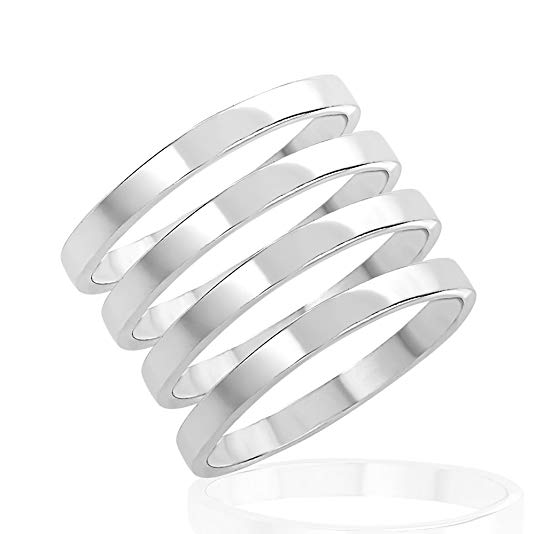 925 Sterling Silver Thin Band Stackable Midi Finger Thumb Ring Set of Four (4) Rings Size 3 or 4